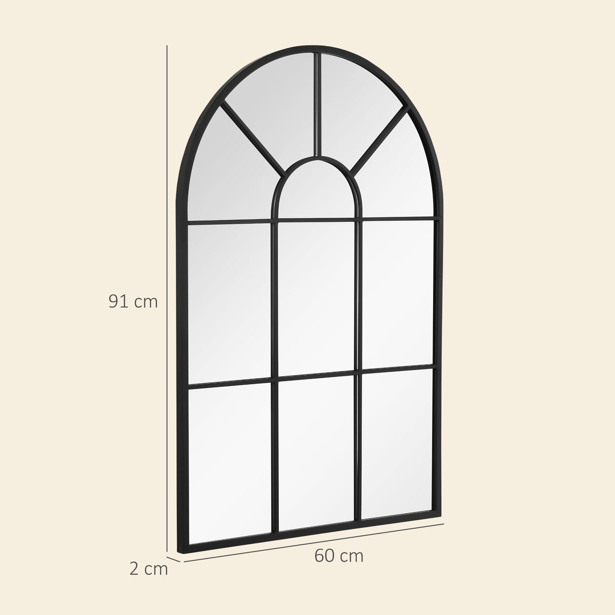 Miroir mural arqué 91 x 60 cm, miroir verrière arche style industriel, miroir de fenêtre arqué avec cadre métallique, pour salon, chambre, couloir, noir-2