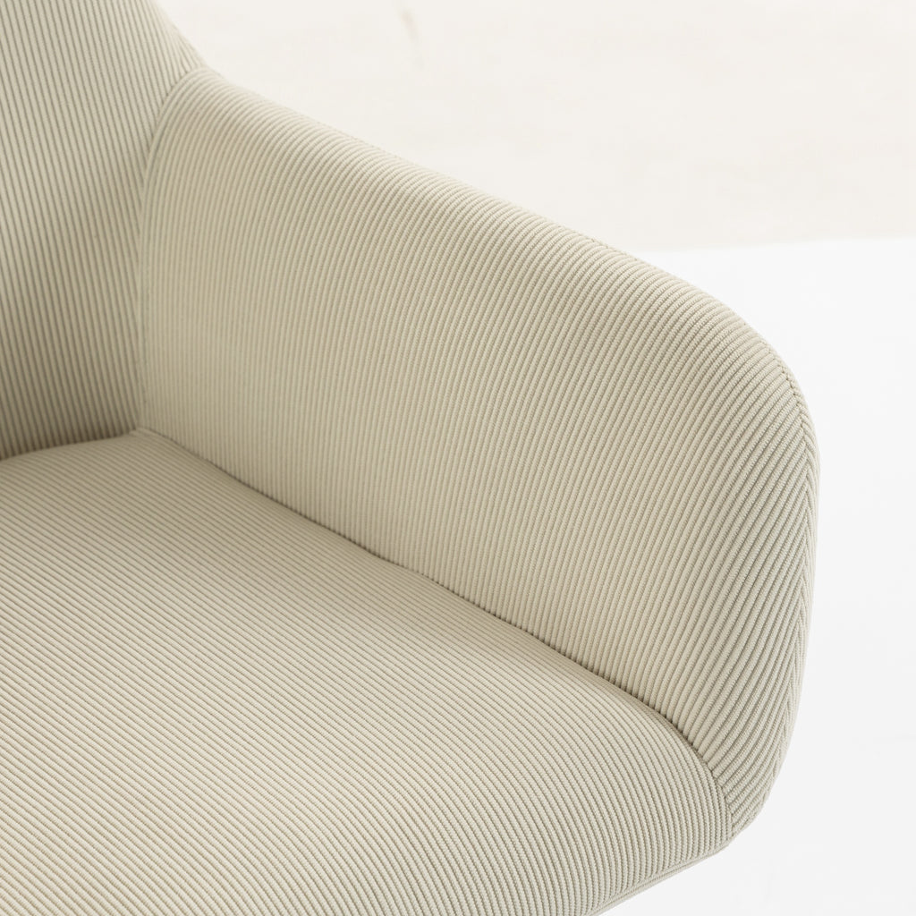 Lot de 2 chaises de salle à manger, chaises de cuisine rembourrées en velours côtelé avec accoudoirs et dossier, crème-9