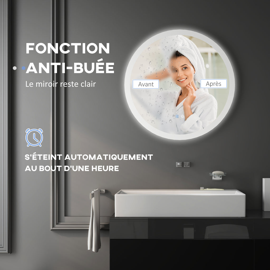 Miroir rond lumineux LED de salle de bain Ø 70 cm mural éclairage interrupteur tactile système antibuée 35W blanc argent-5