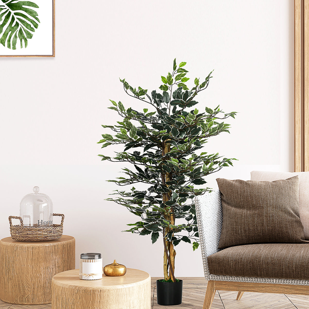 Plante artificielle ficus tronc branches liane lichen feuilles grand réalisme pot inclus hauteur 1,3 m-1