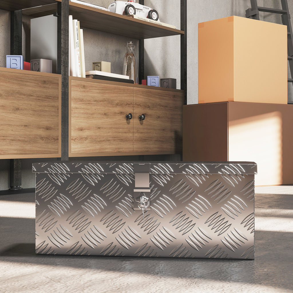 Boîte de rangement - boîte à outils en aluminium - caisse à outil alu. verrouillage clé dim. 50L x 15,5l x 20,5H cm - argent-7