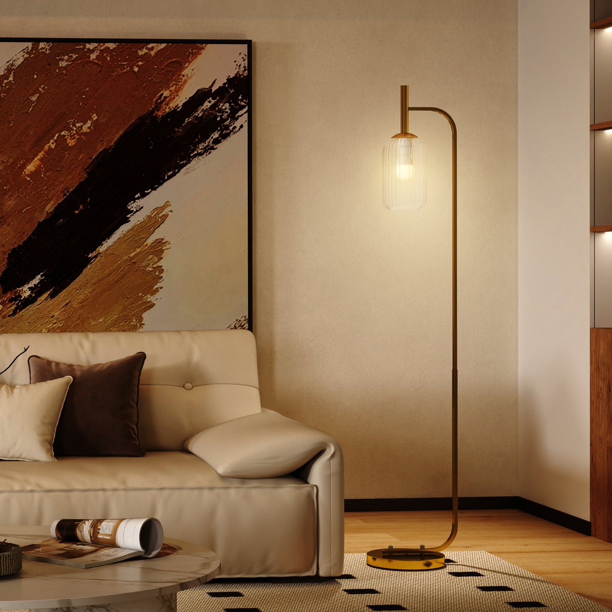 Lampadaire sur pied salon lampe sur pied avec abat-jour en verre texturé interrupteur à pied 29 x 25 x 152 cm métal or-1