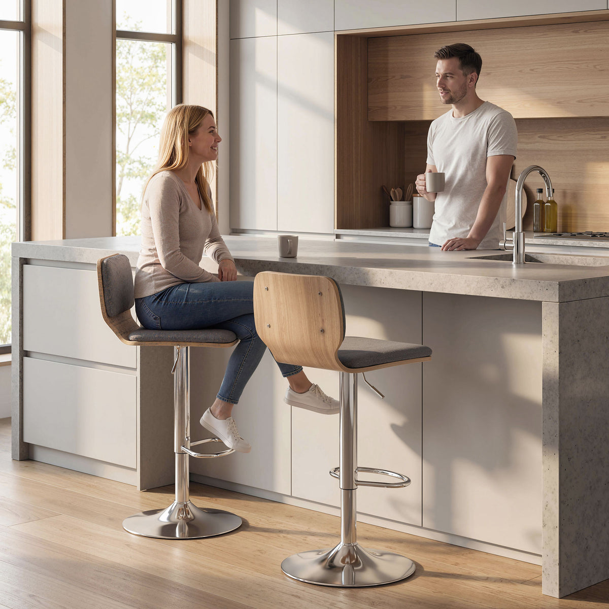 Lot de 2 tabourets de bar chaises de bar réglable en hauteur dossier repose-pieds pivotant 360° 41x47,5x81-102cm gris-1