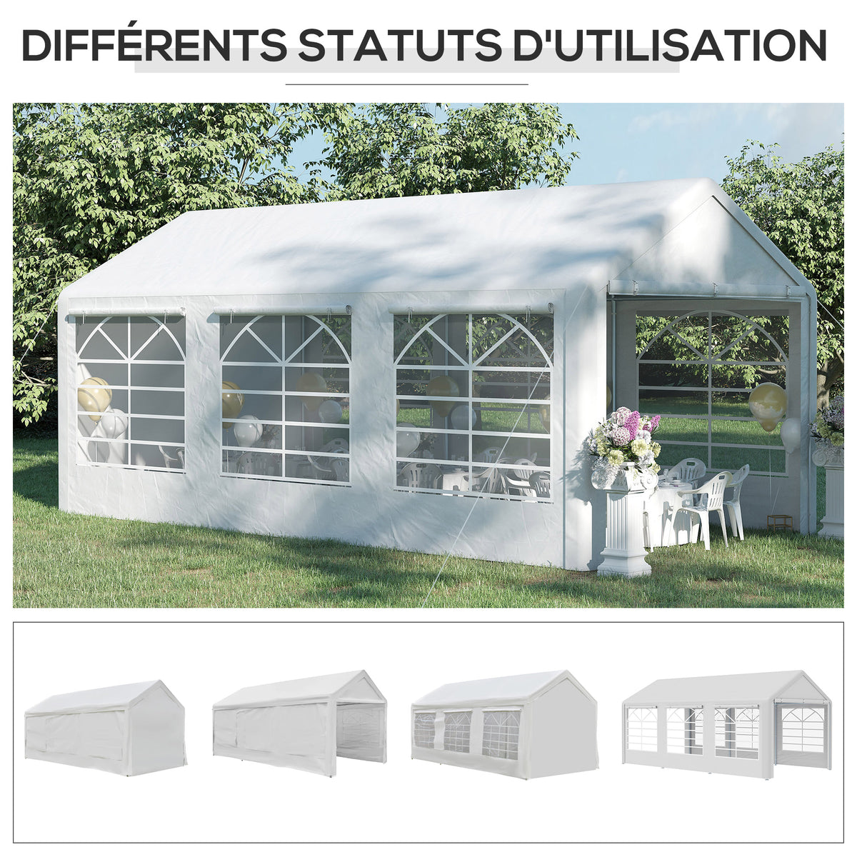 Tonnelle de jardin 3 x 6 m tente de réception avec 4 parois 3 fenêtres de chaque côté barnum pour fête mariage blanc-7