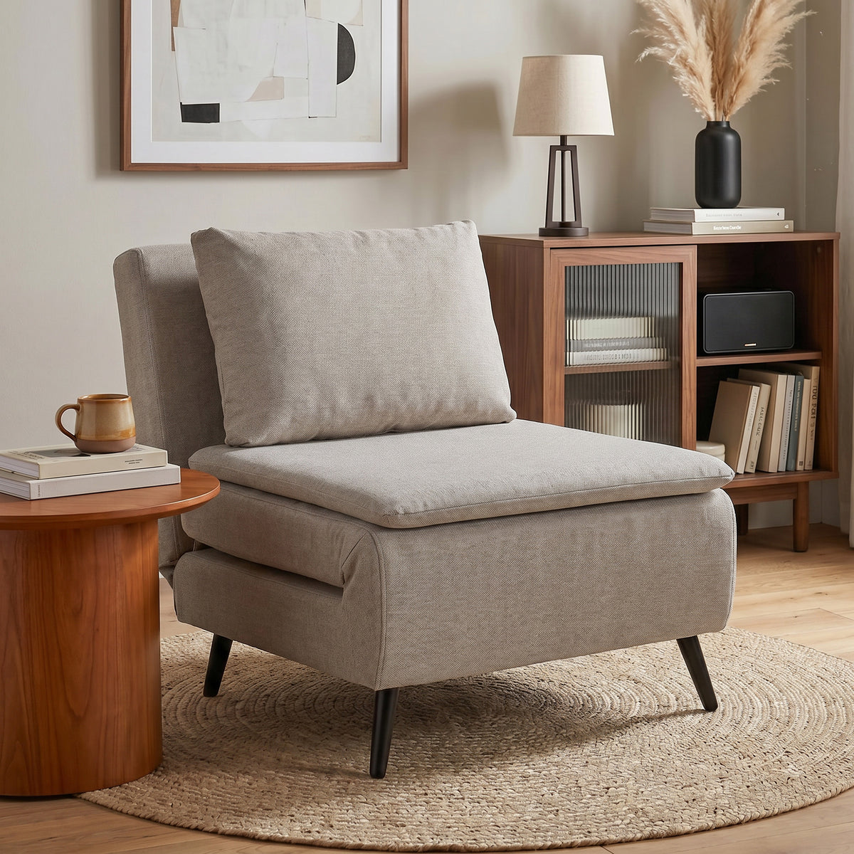 Fauteuil Convertible 1 Place, Fauteuil-Lit Clic-Clac 3 en 1 avec Dossier Réglable, Oreiller, Assise Large, Marron Clair-8