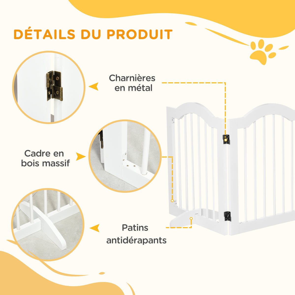 Lot de 2 barrières de sécurité barrière modulable pliable pour animaux de compagnie pied de support 154,5 x 61 cm blanc-5