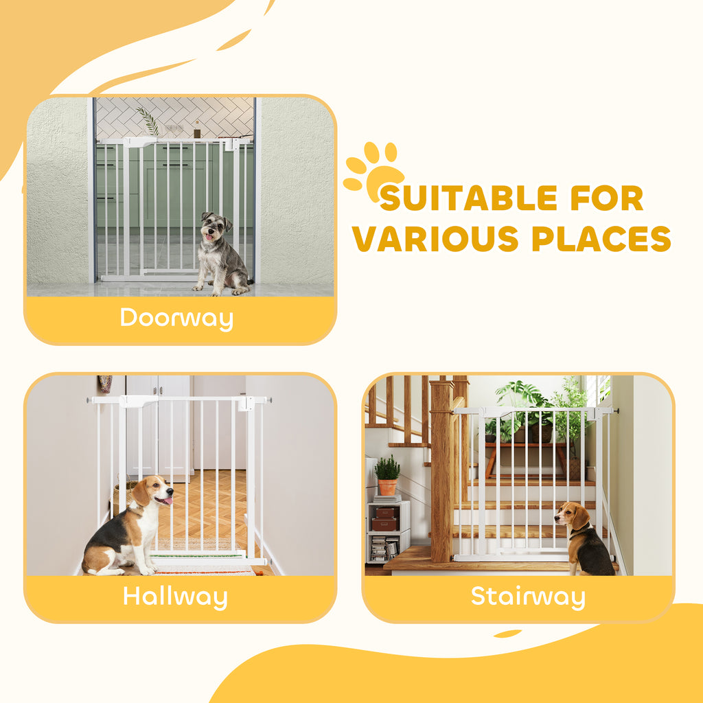 Barrière de Sécurité pour Chiens et Bébés 76 à 88 cm avec Extension, Fixation par Pression sans Perçage, 76 à 88 cm, Blanc-7