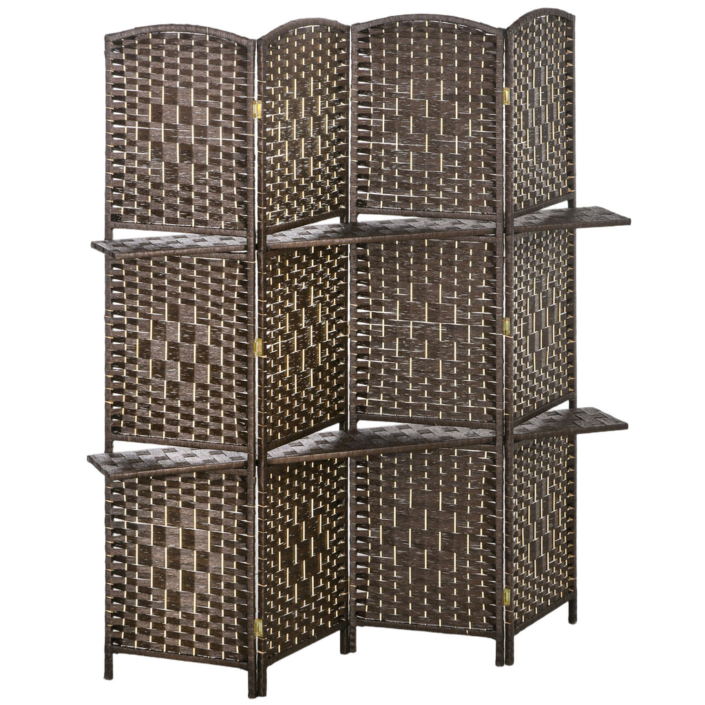 Paravent séparateur de pièce 4 panneaux 160 x170 cm avec 2 étagères, pliable, en bois-0