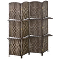 Paravent séparateur de pièce 4 panneaux 160 x170 cm avec 2 étagères, pliable, en bois-0