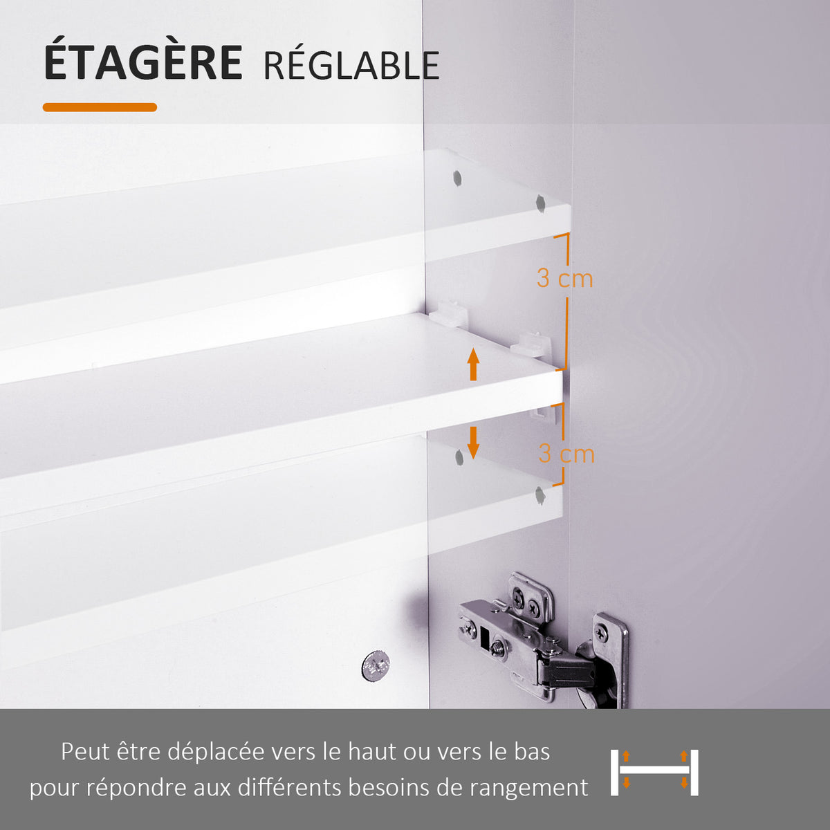 Armoire murale salle de bain avec miroir 70 x 60 cm avec étagère réglable, miroir salle de bain avec rangement, blanc-4