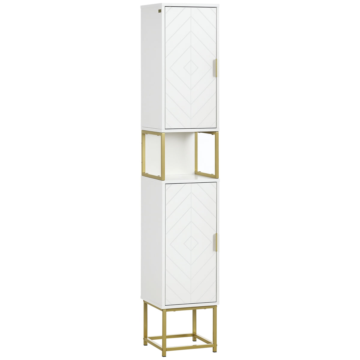 Meuble colonne rangement salle de bain avec niche et 2 placards étagère réglable pieds en acier-0