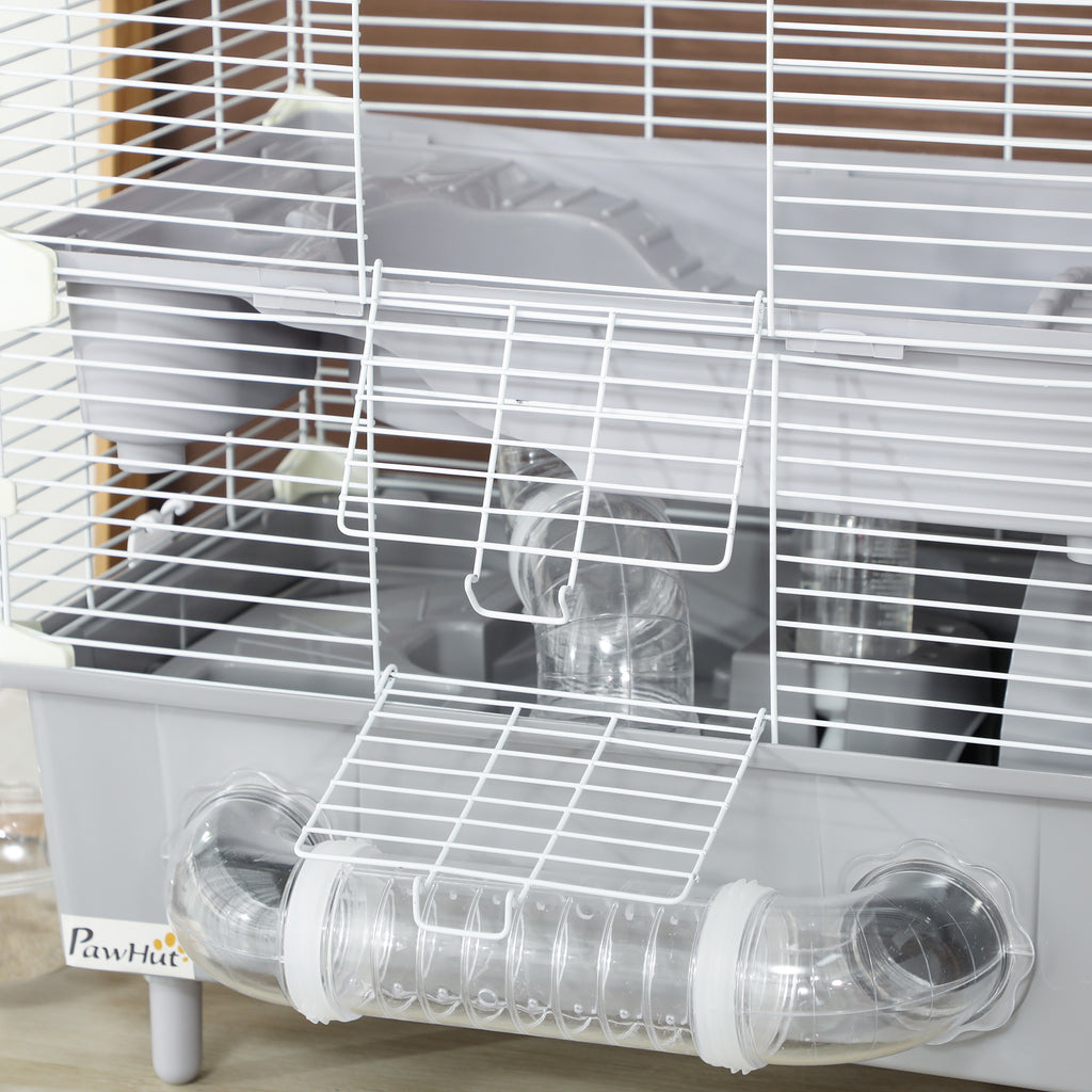 Cage pour hamster  à 2 niveaux avec roue de course salle de bain en sable pour hamster nain 44,5 x 28 x 44 cm gris-8