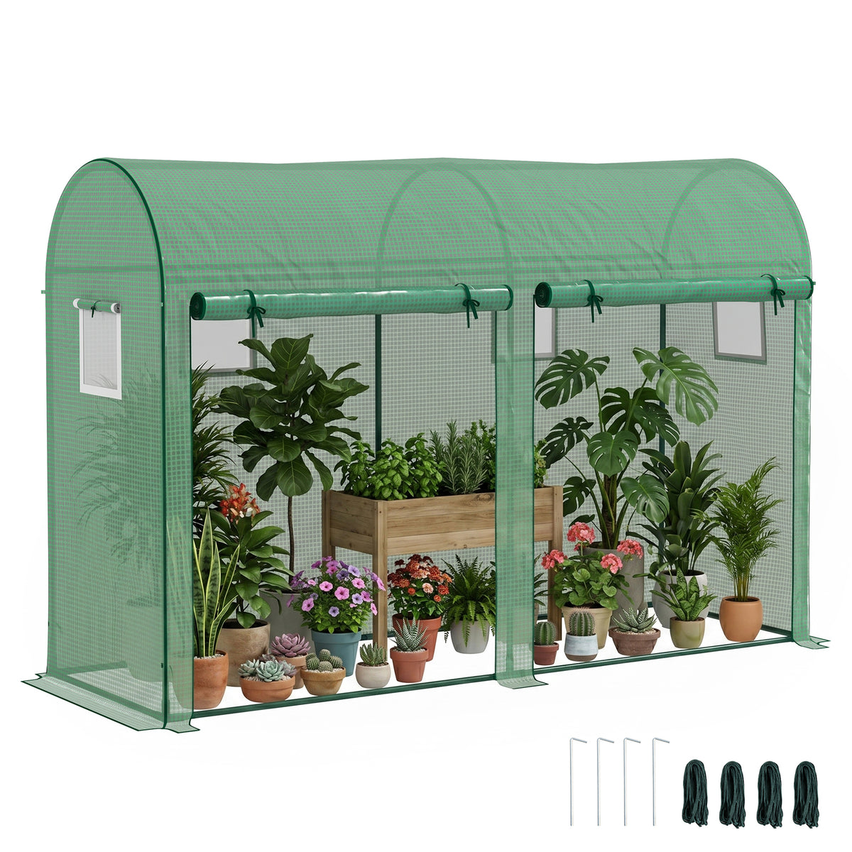 Serre de Jardin, Petite Serre de Balcon en Bâche PE et Châssis Acier, Portes et Fenêtres Roulantes, pour Légumes et Fleurs, Intérieur et Extérieur, 300 x 100 x 200 cm, vert-0
