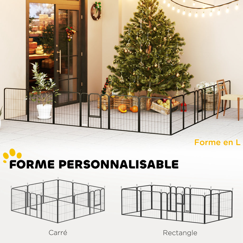Parc pour chien enclos chien 12 panneaux modulable et pliable acier 2 portes pour chiot intérieur extérieur 60H cm noir-3