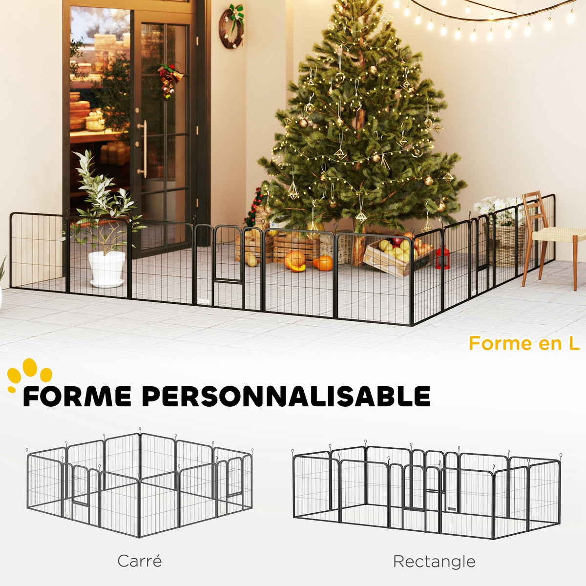Parc pour chien enclos chien 12 panneaux modulable et pliable acier 2 portes pour chiot intérieur extérieur 60H cm noir-3