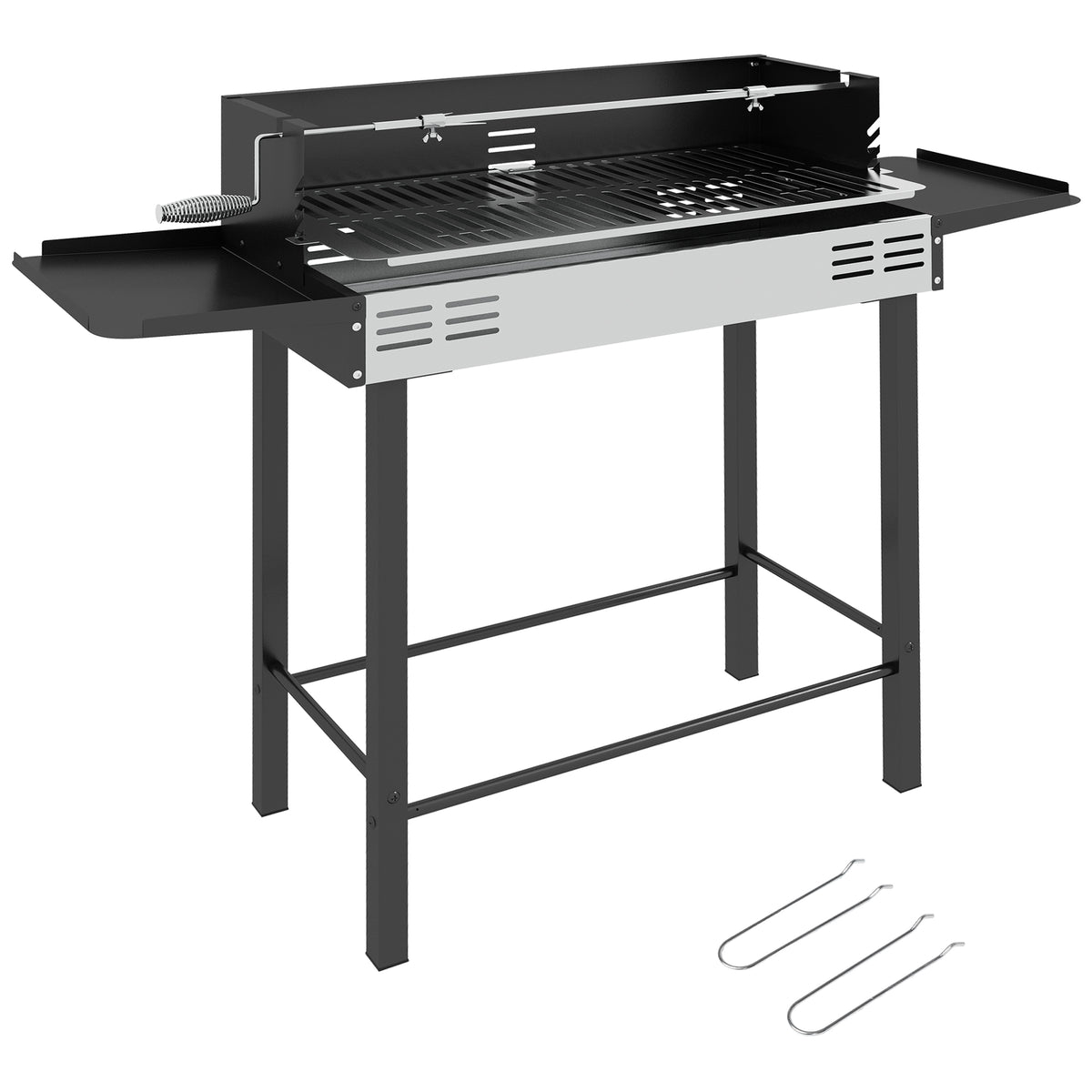 Barbecue charbon de bois BBQ avec grille de gril à 3 niveaux et étagères latérales pliables, 118 x 32 x 90 cm, noir-0