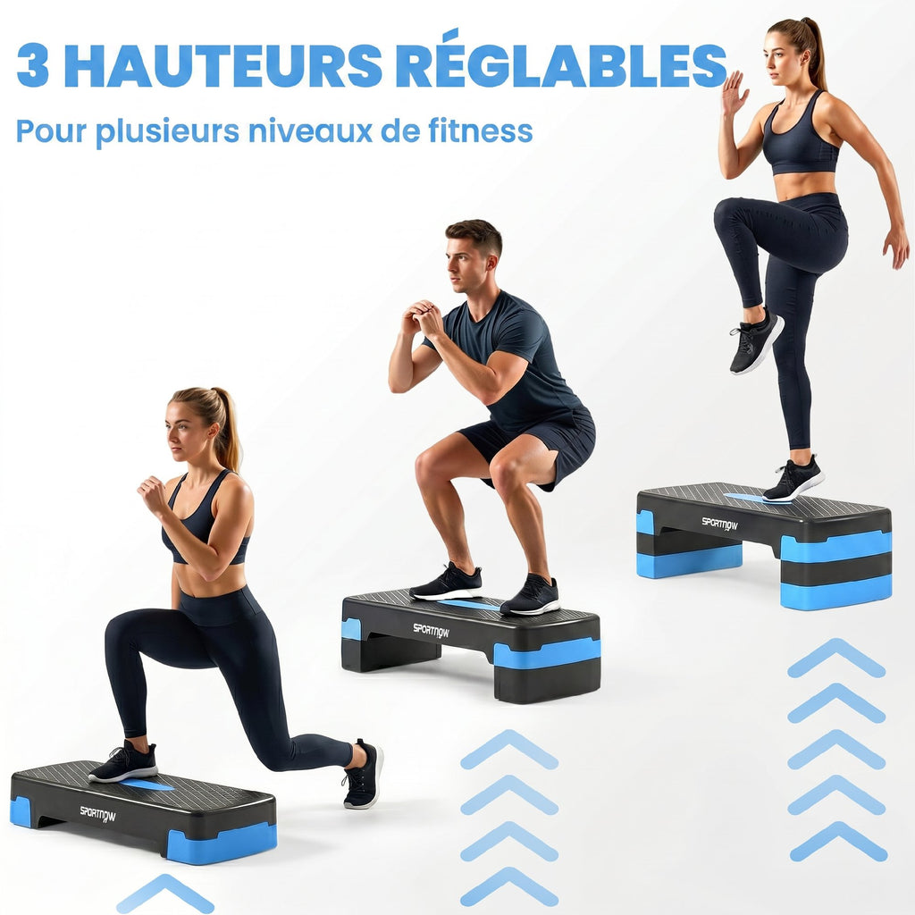 Stepper Fitness Aérobic 3 Niveaux, Hauteur Réglable 10/15/20 cm avec Rehausses, Surface Antidérapante, 68x29x20cm, Bleu-3