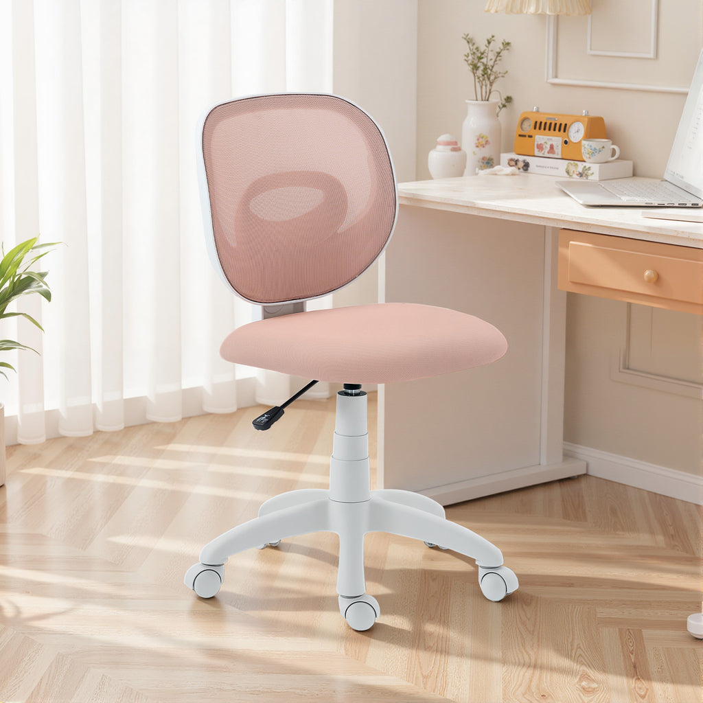 Chaise de Bureau Ergonomique sans Accoudoirs, Fauteuil de Bureau en Maille, Hauteur Réglable, Rose-7