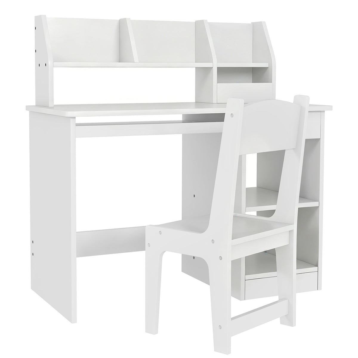 Bureau enfant avec chaise ergonomique avec clavier coulissant tiroir niches et étagères ouvertes 90 x 45 x 90 cm blanc-0
