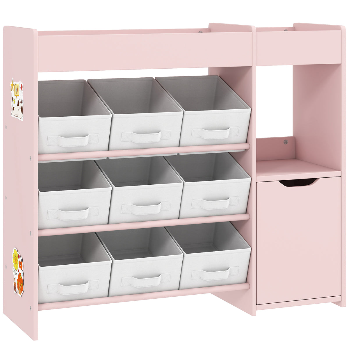 Meuble rangement enfant étagère de rangement pour jouets enfants avec 9 tiroirs en tissu et placard, rose-0