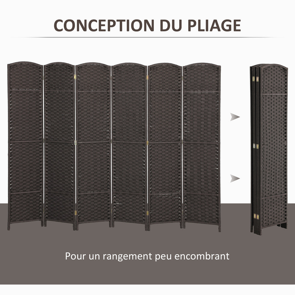 Paravent interieur en bois 6 panneaux 240 x 170 cm séparateur de pièce pliable pour salon, chambre à coucher, naturel-4