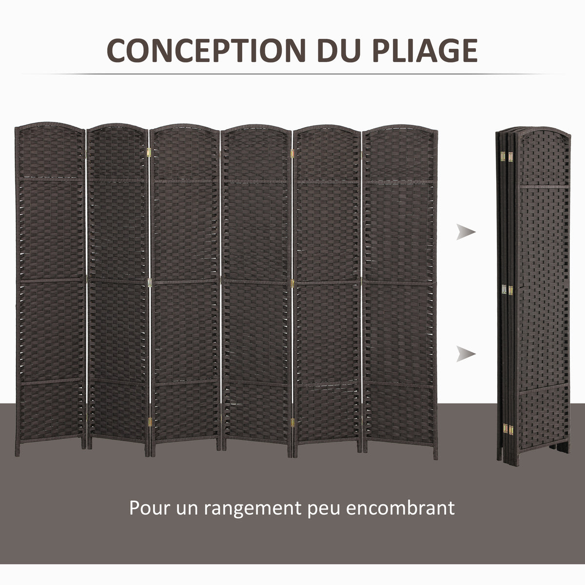 Paravent interieur en bois 6 panneaux 240 x 170 cm séparateur de pièce pliable pour salon, chambre à coucher, naturel-4