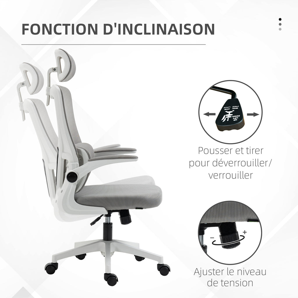 Fauteuil de bureau pivotant 360° avec appui-tête réglable et support lombaire - hauteur d'assise réglable gris-4