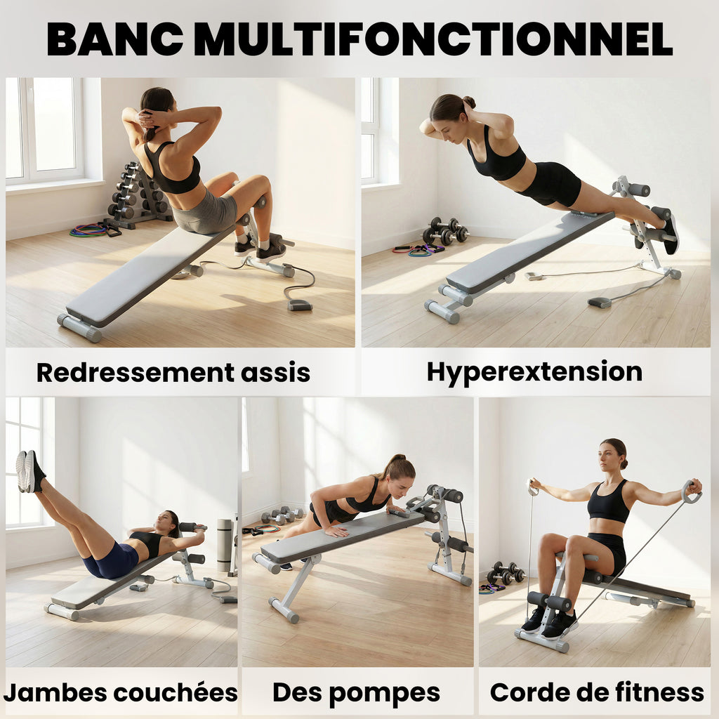 Banc de Musculation Multifonction, Banc Plat Réglable avec Siège à 3 Niveaux, 141 x 52 x 54-71 cm, Bleu et Blanc-3