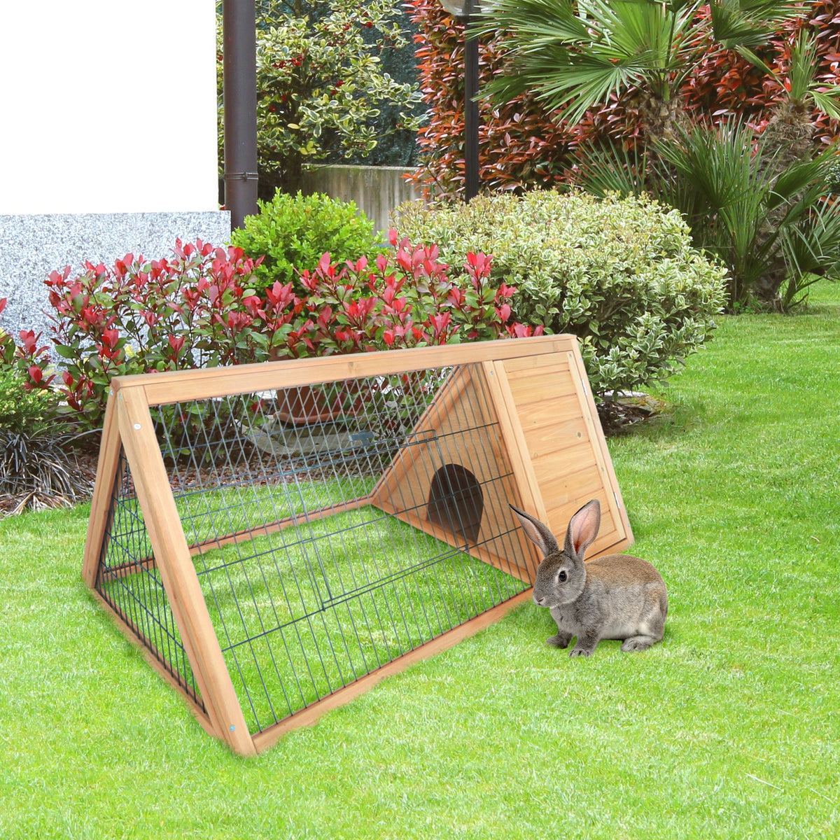 Clapier triangulaire de sol enclos extérieur niche double porte convient aux lapins poules tortue terrestre dim. 116L x 62,2l x 52,5H cm bois massif pin-9