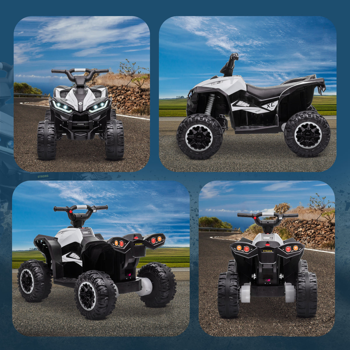 Quad buggy électrique enfant 12 V 6 Km/h max. effets lumineux selle pour enfant 3-5 ans métal PP noir blanc-8