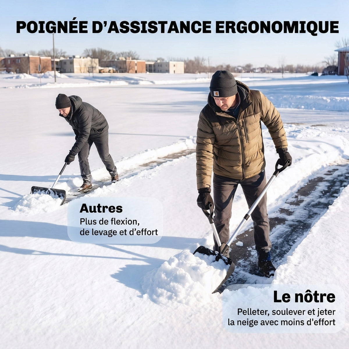 Pelle à Neige Aluminium Portable avec Poignée d'Assistance en D, Lame Large de 45 cm, Manche Amovible, Noir-3