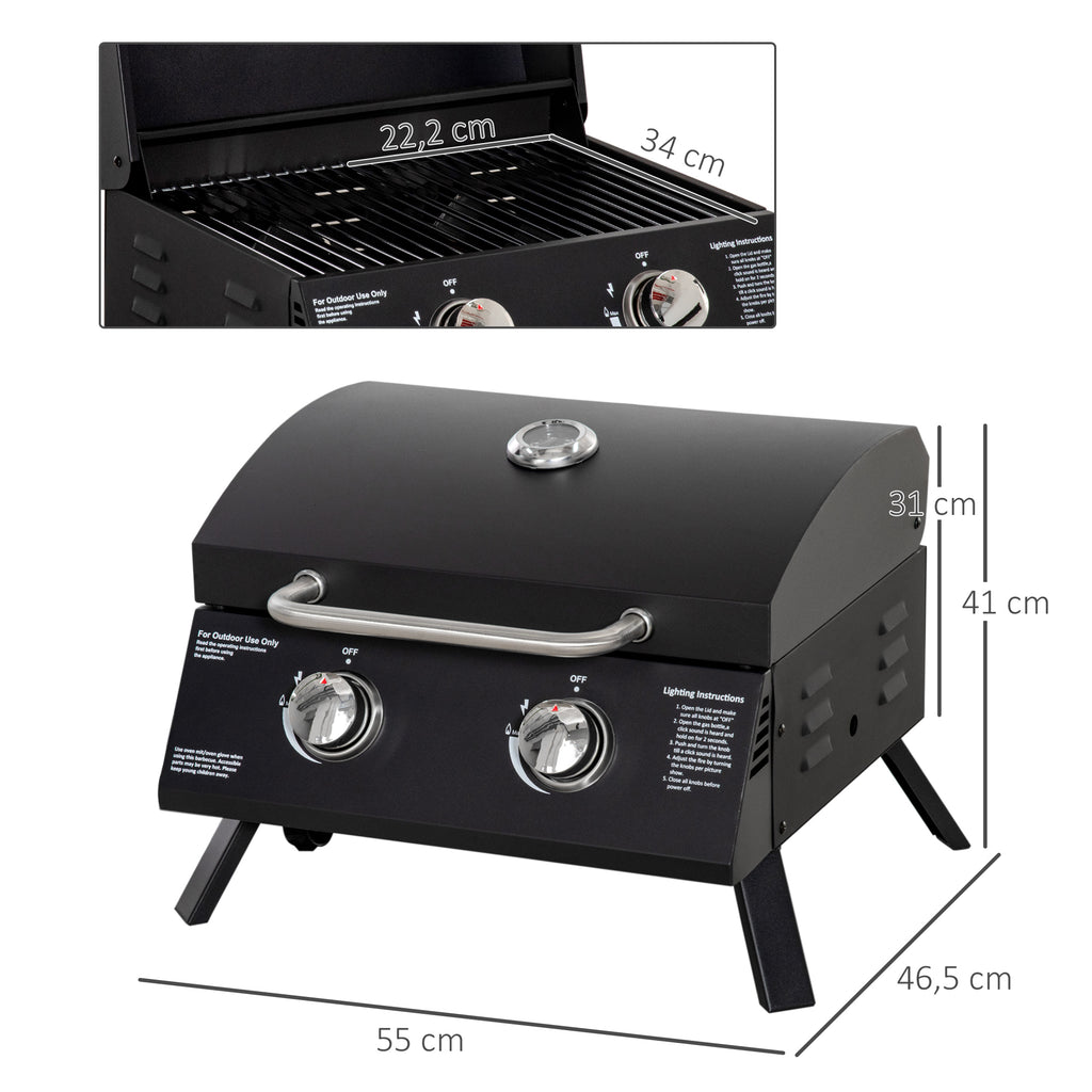 Barbecue gaz de Table transportable Pieds Pliables - 2 brûleurs 5 KW - Barbecue gaz de Camping - Grille de-2