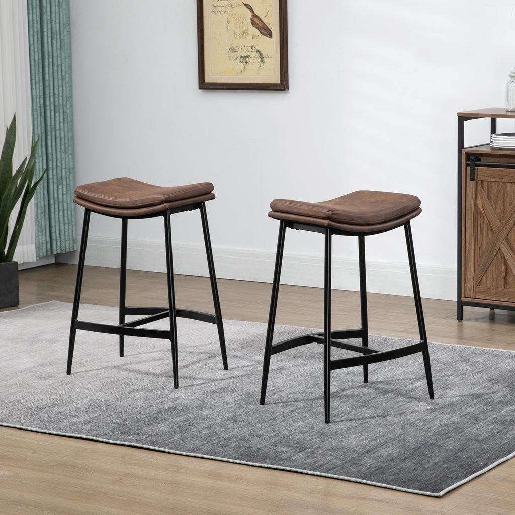 Lot de 2 tabourets de bar avec repose-pieds acier style industriel assise incurvée 48,5 x 38,5 x 68,5 cm marron noir-9