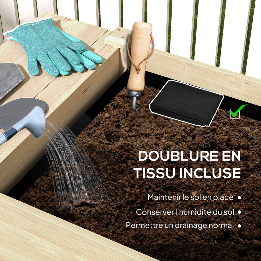 Jardinière sur pieds carré potager de jardin sur pieds 2 bacs tablette étagère inférieure 207 x 59 x 78 cm bois naturel-5