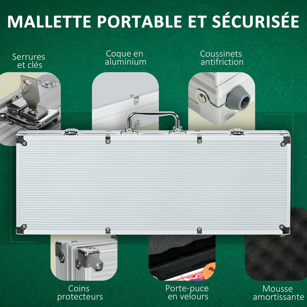 Mallette de Poker Coffret de Poker Complet avec 500 jetons 5 dés 2 Jeux de Cartes 3 boutons 1 Tapis en Feutre-5
