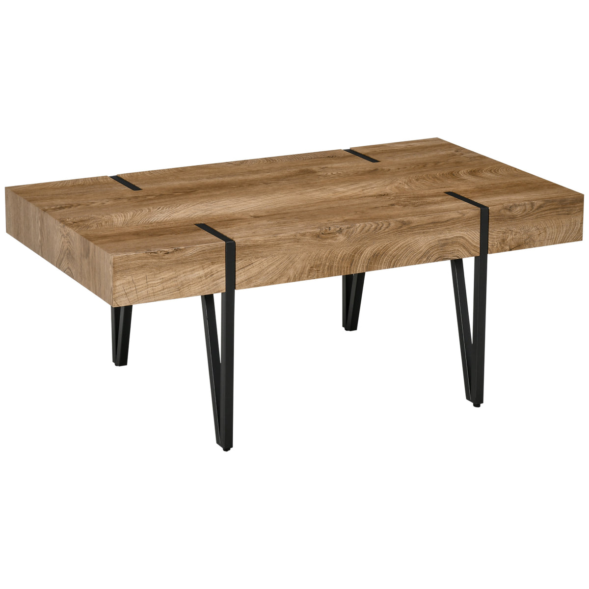 Table Basse rectangulaire Style Industriel piètement épingle métal Noir Plateau Aspect Ancien bastaing, 105 x 60 x 42 cm, Bois-0