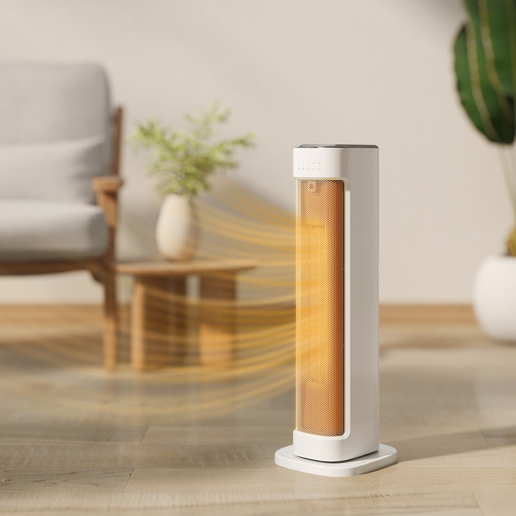 Chauffage d'appoint céramique PTC, radiateur électrique 2000 W avec thermostat réglable, minuterie, 21x19,7x61cm, blanc-1