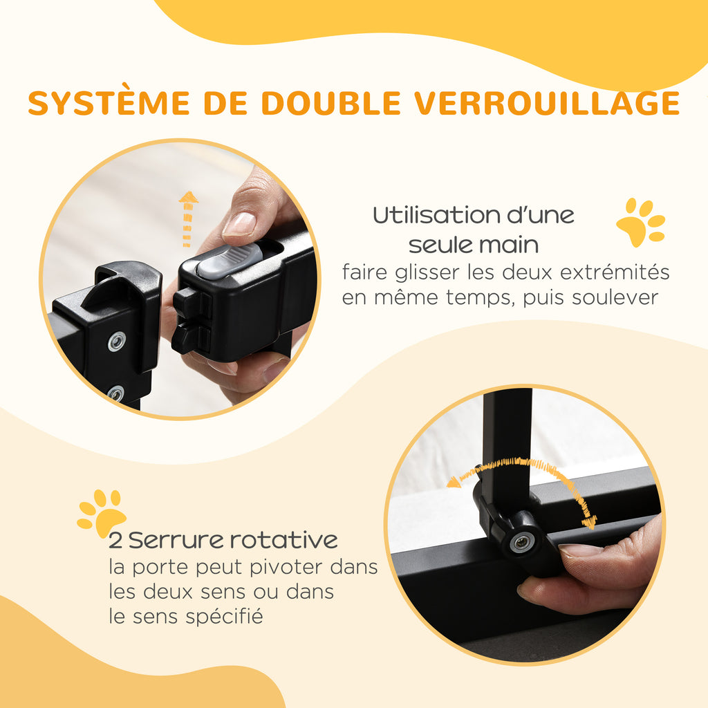 Barrière de sécurité pour chien extensible 74-80 cm fermeture automatique fixation par pression sans percer noir-3
