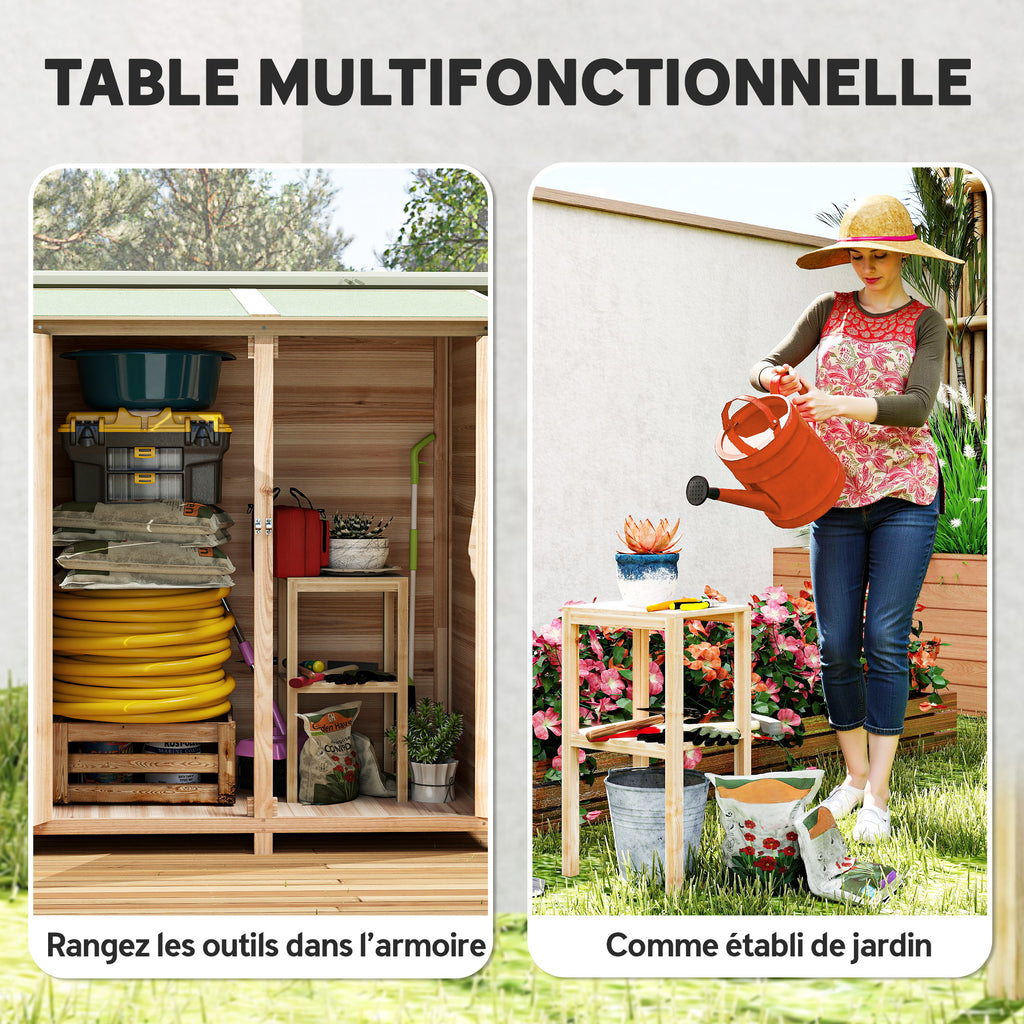 Abri de jardin en bois armoire de jardin en bois avec table, toit en asphalte, 140 x 75 x 157 cm, effet bois naturel-3