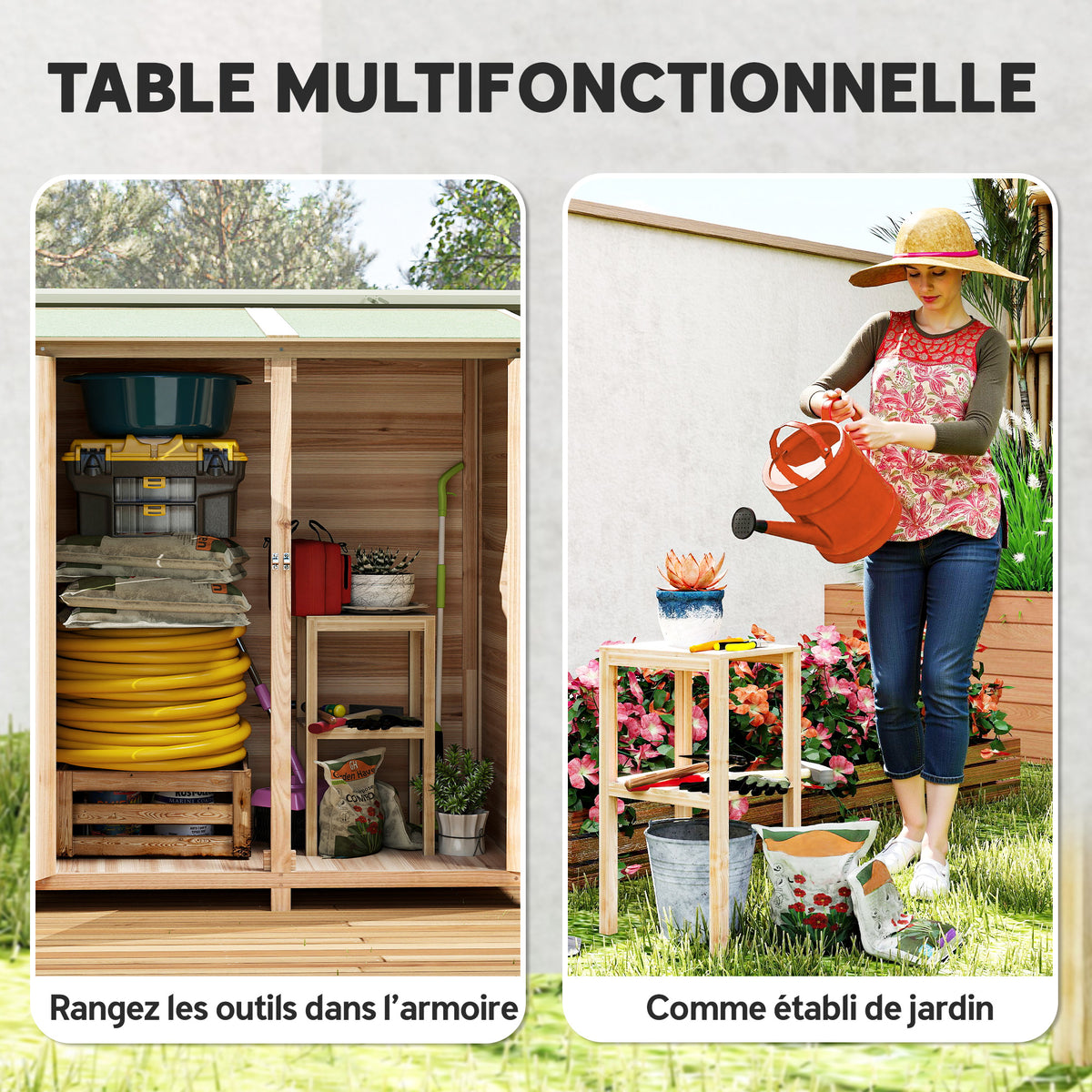 Abri de jardin en bois armoire de jardin en bois avec table, toit en asphalte, 140 x 75 x 157 cm, effet bois naturel-3