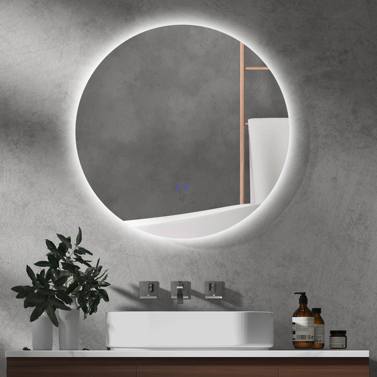 Miroir rond lumineux LED de salle de bain Ø 70 cm mural avec éclairage interrupteur tactile système antibuée  35 W gris-1