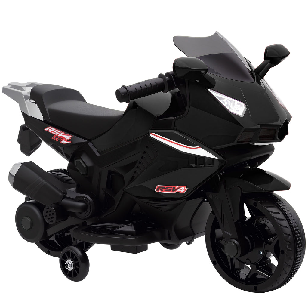 Moto électrique enfants, moto à batterie 6 V avec effets lumineux et sonores, roues d'entraînement, 75x36x49cm, noir-0