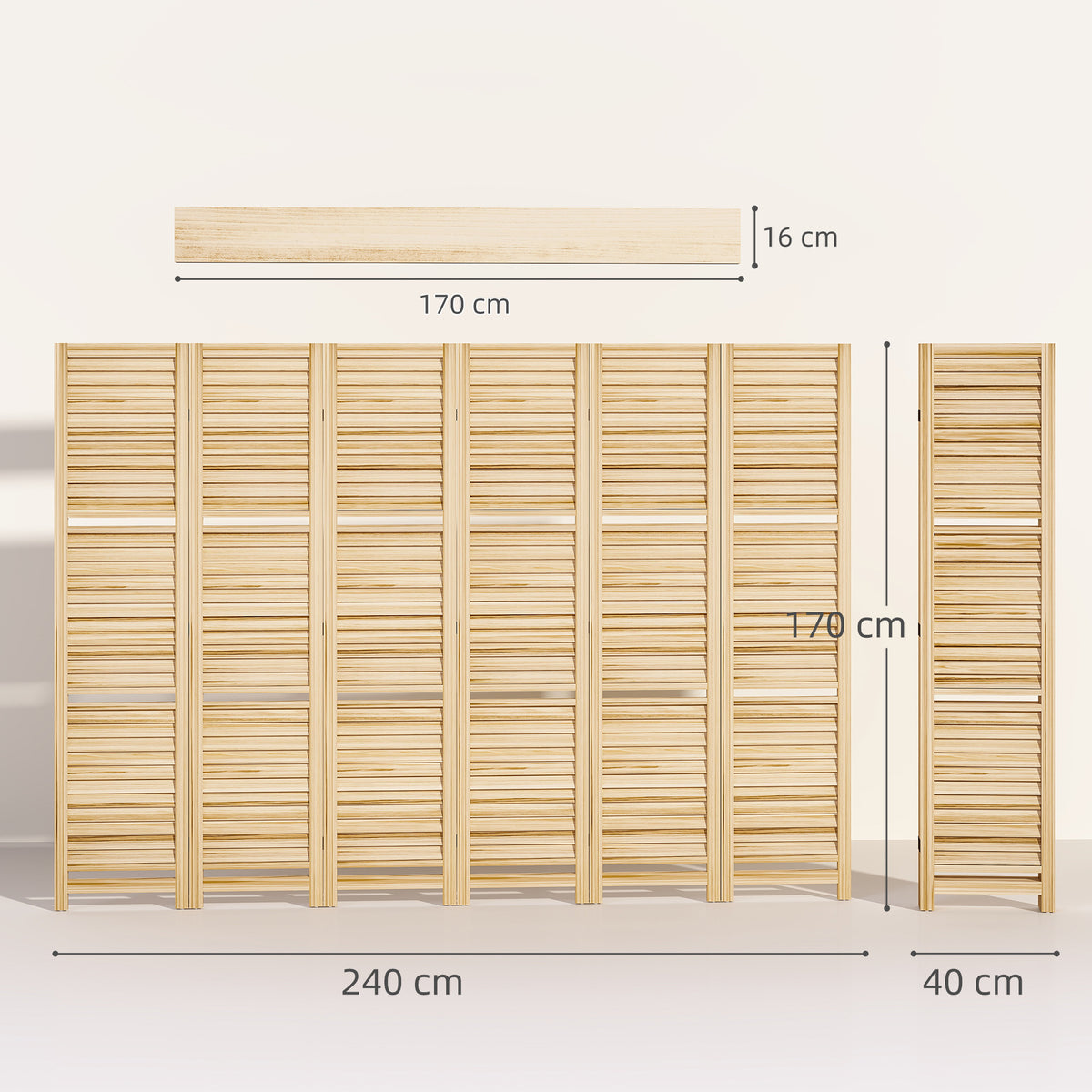 Paravent intérieur en bois 4 panneaux 160 x 170 cm, séparateur de pièce pliable 3 étagères, bois naturel effet brûlé-2