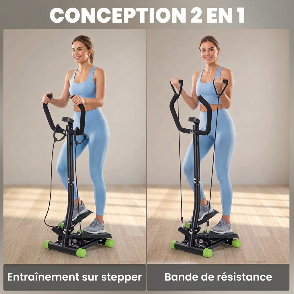 Stepper avec guidon, stepper de fitness avec écran LCD, pédales antidérapantes, marche d'escalier pour maison, bureau, salon, salle de sport, vert et noir-3