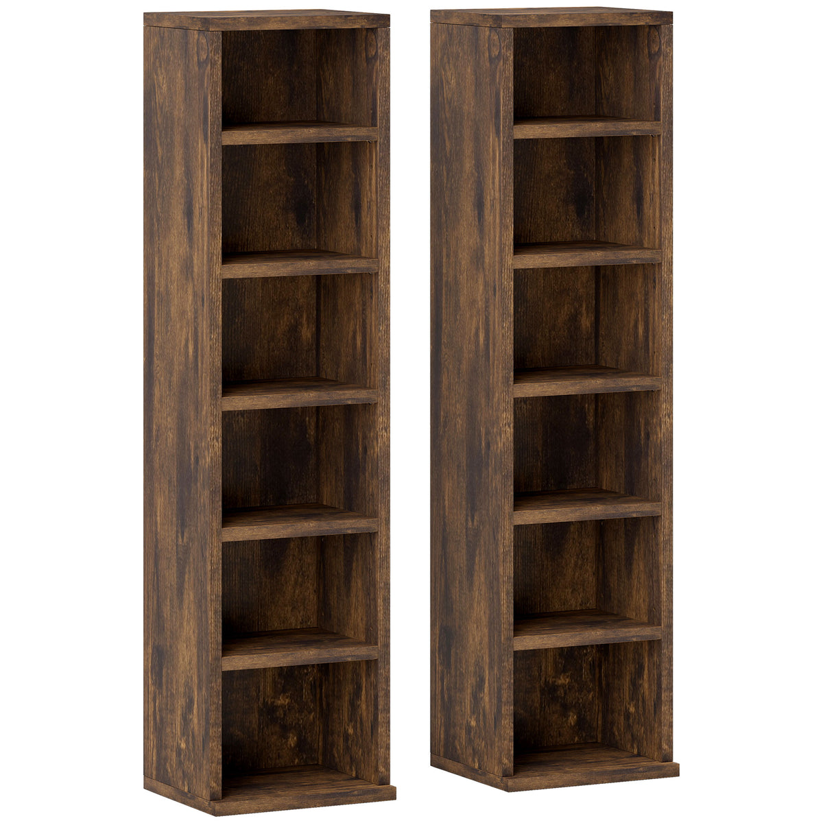 Lot de 2 étagères colonnes armoire de rangement CD 12 compartiments 21 x 22,5 x 88,5 cm capacité 204 CD brun rustique-0