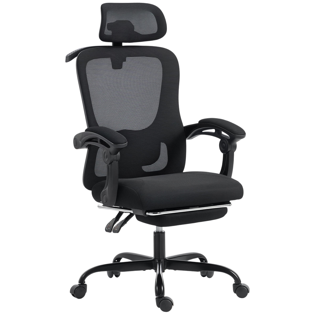 Chaise bureau ergonomique, fauteuil de bureau en maille avec appuie-tête réglable, support lombaire, 64x64x124cm, noir-0