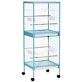 Grande Cage à Oiseaux sur Pied Double avec Mangeoires Perchoirs Plateau Amovible Roulettes 51,5 x 50 x 140 cm Bleu Clair-0