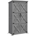 Armoire de jardin, abri jardin sur pied, avec 2 étagères, toit incliné et bitumé, en bois massif, 90x54,5x168,5cm, gris-0