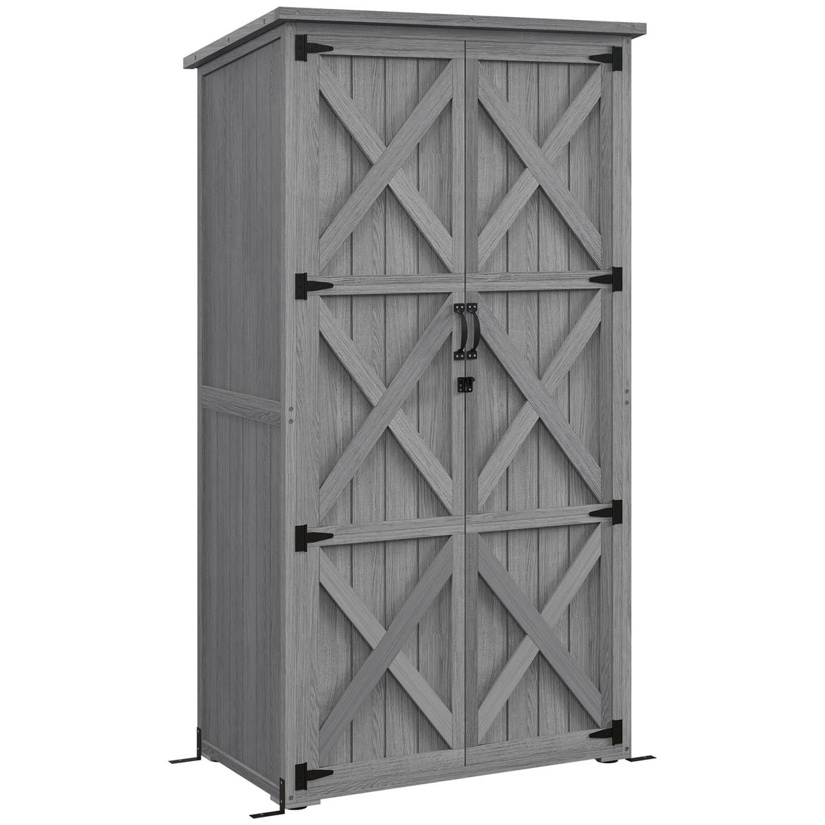 Armoire de jardin, abri jardin sur pied, avec 2 étagères, toit incliné et bitumé, en bois massif, 90x54,5x168,5cm, gris-0