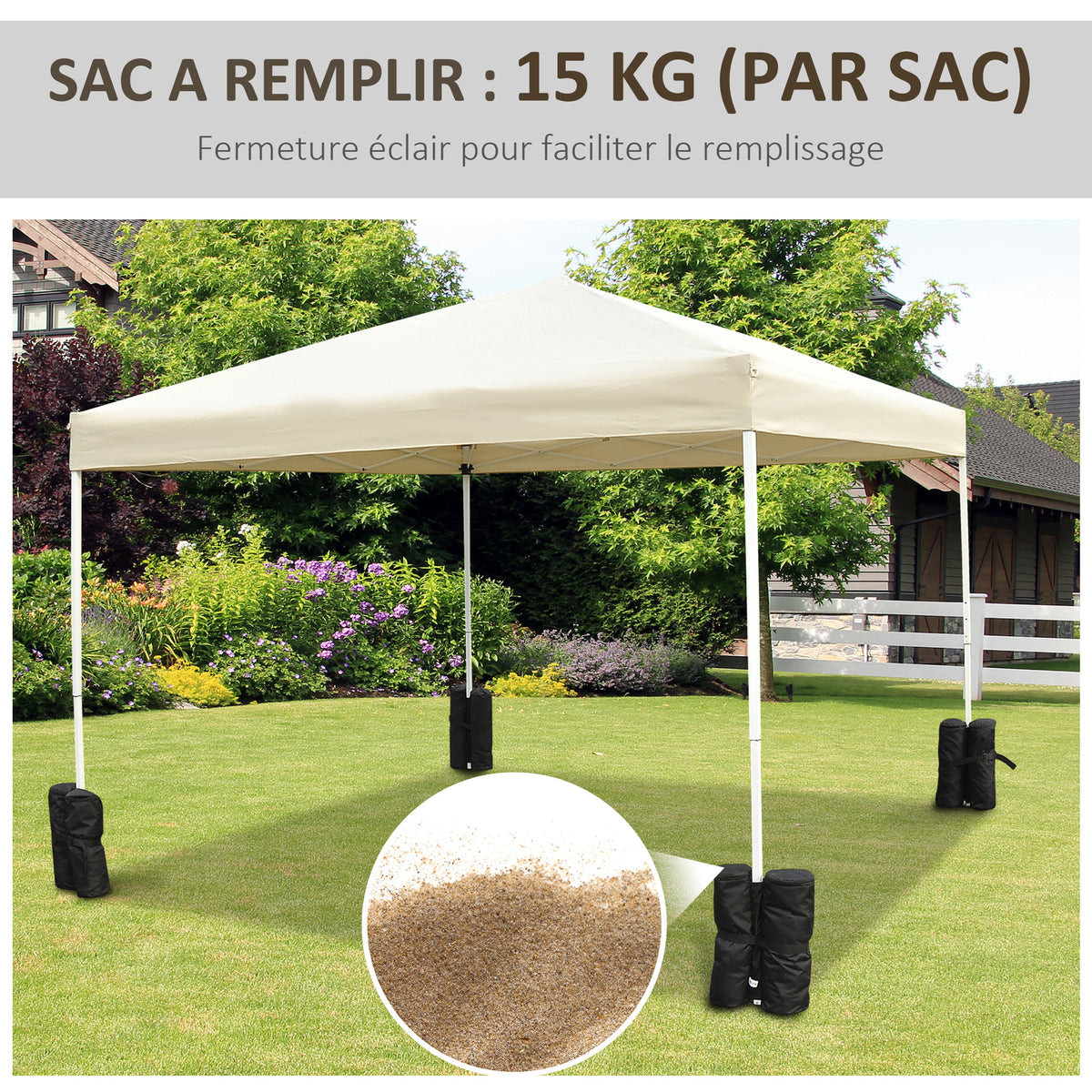 Lot 4 sacs de lestage de fixation pour tonnelle parasol pavillon, poids de lestage de pavillon, volume max. 15 kg, noir-3